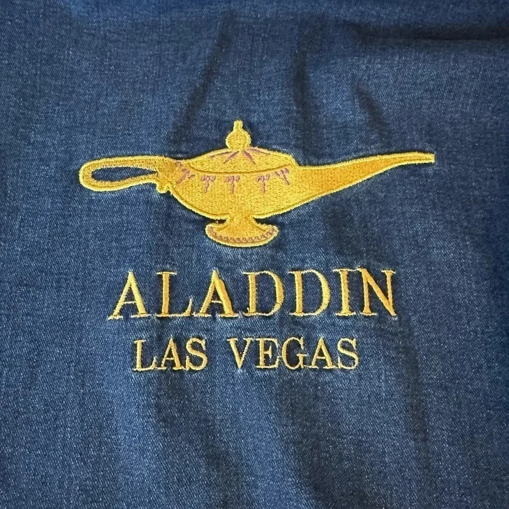 Vintage 90’s‎ Aladdin Las Vegas Casino Genie Lamp Jean Jacket Mens Size L - Picture 3 of 9